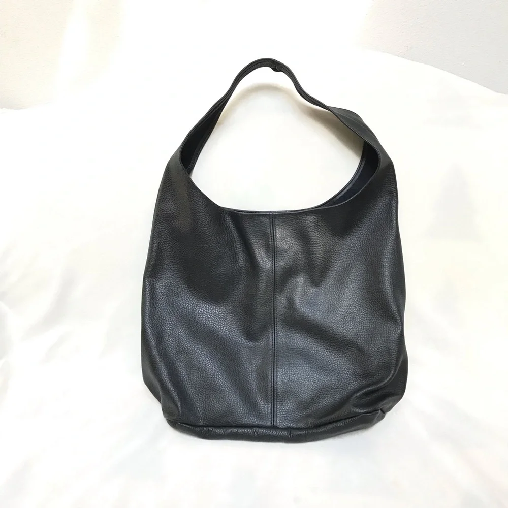 XL Large Classic Black Leather Hobo Bag - Genuine Italian Dollaro Leather